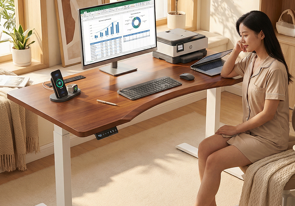 橡胶木实木升降桌