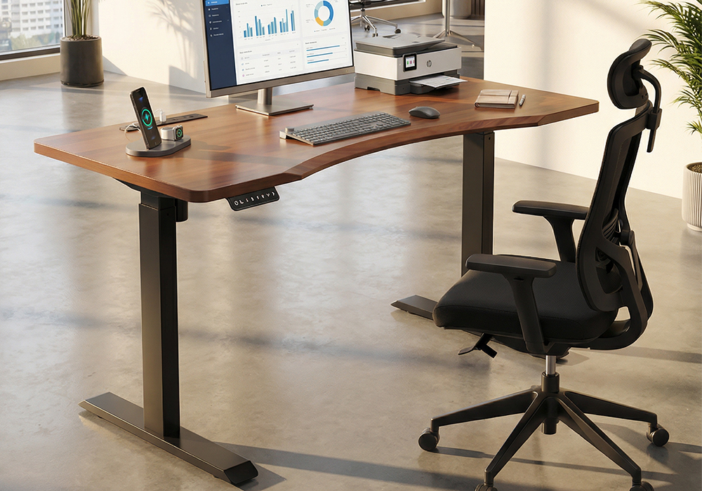 橡胶木实木升降桌