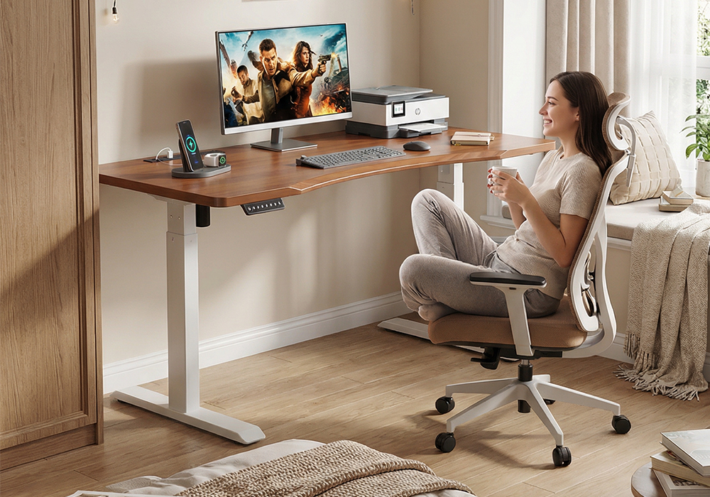 橡胶木实木升降桌