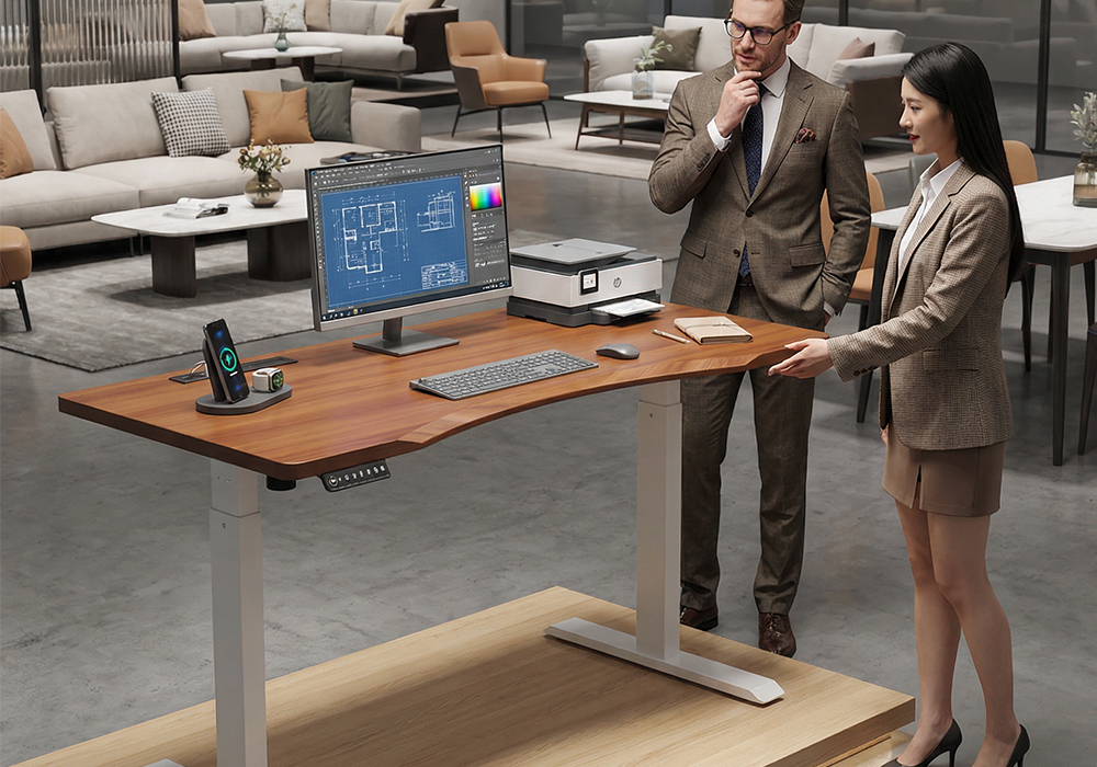 橡胶木实木升降桌